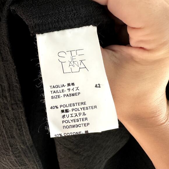 Stella Jean Bird Embroidered Short Sleeve Tiered Midi Dress Black. - Picture 5 of 6